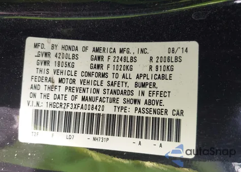 2015 Honda Accord Lx z USA, uszkodzony, nr VIN 1HGCR2F3XFA008420